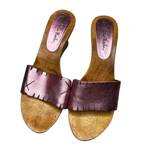 Y2K vintage Gabriella Rocha pink wood block sandals size 7M. - Picture 2 of 7